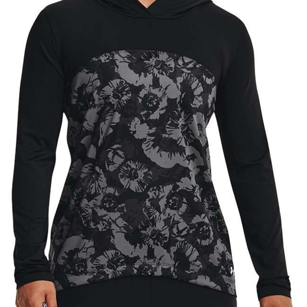 Under Armour Black and Gray Patterned LG Long sleeve, hood, w UPF50+ protection